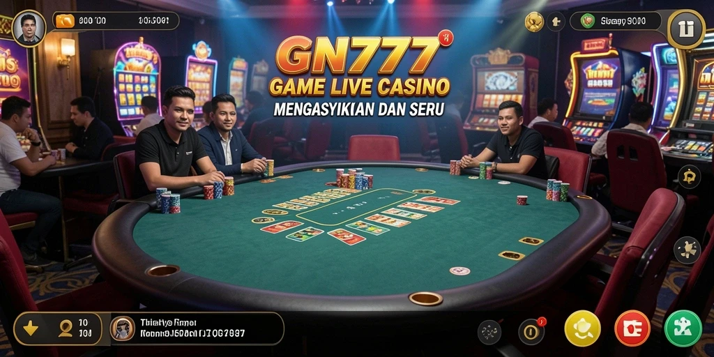 Screenshot gameplay GN777 menampilkan dealer profesional dan suasana kasino yang mendebarkan.