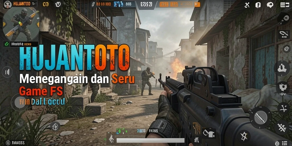 Screenshot menunjukkan aksi menegangkan dalam game FPS HUJANTOTO.
