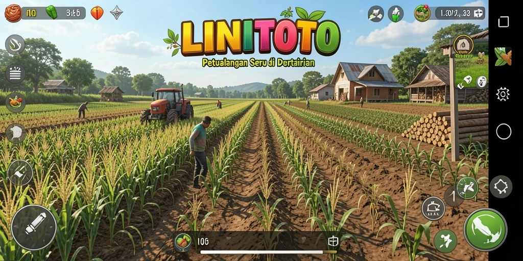 Tampilan grafis indah dari gameplay bertani di LINITOTO.