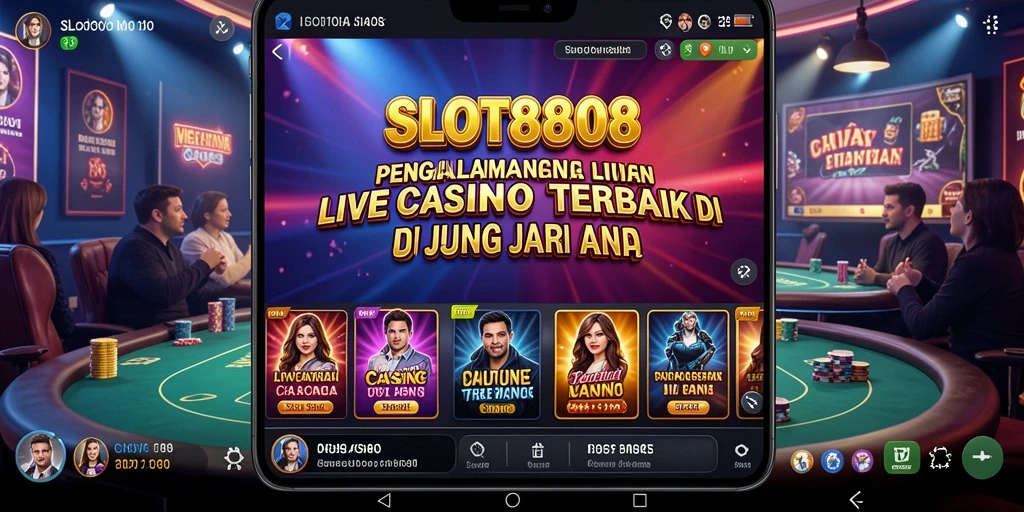 Screenshot utama SLOT8808 menampilkan dealer dan permainan Live Casino yang menarik.